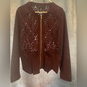 Burgundy Faux Suede blazer with Lace